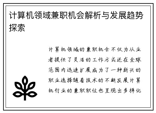 计算机领域兼职机会解析与发展趋势探索