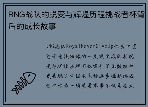 RNG战队的蜕变与辉煌历程挑战者杯背后的成长故事